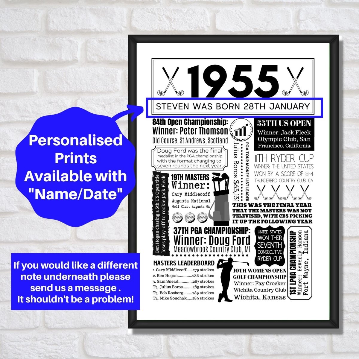 1955 Golf Personalised Print - 70th Birthday Gift - The Word Shack