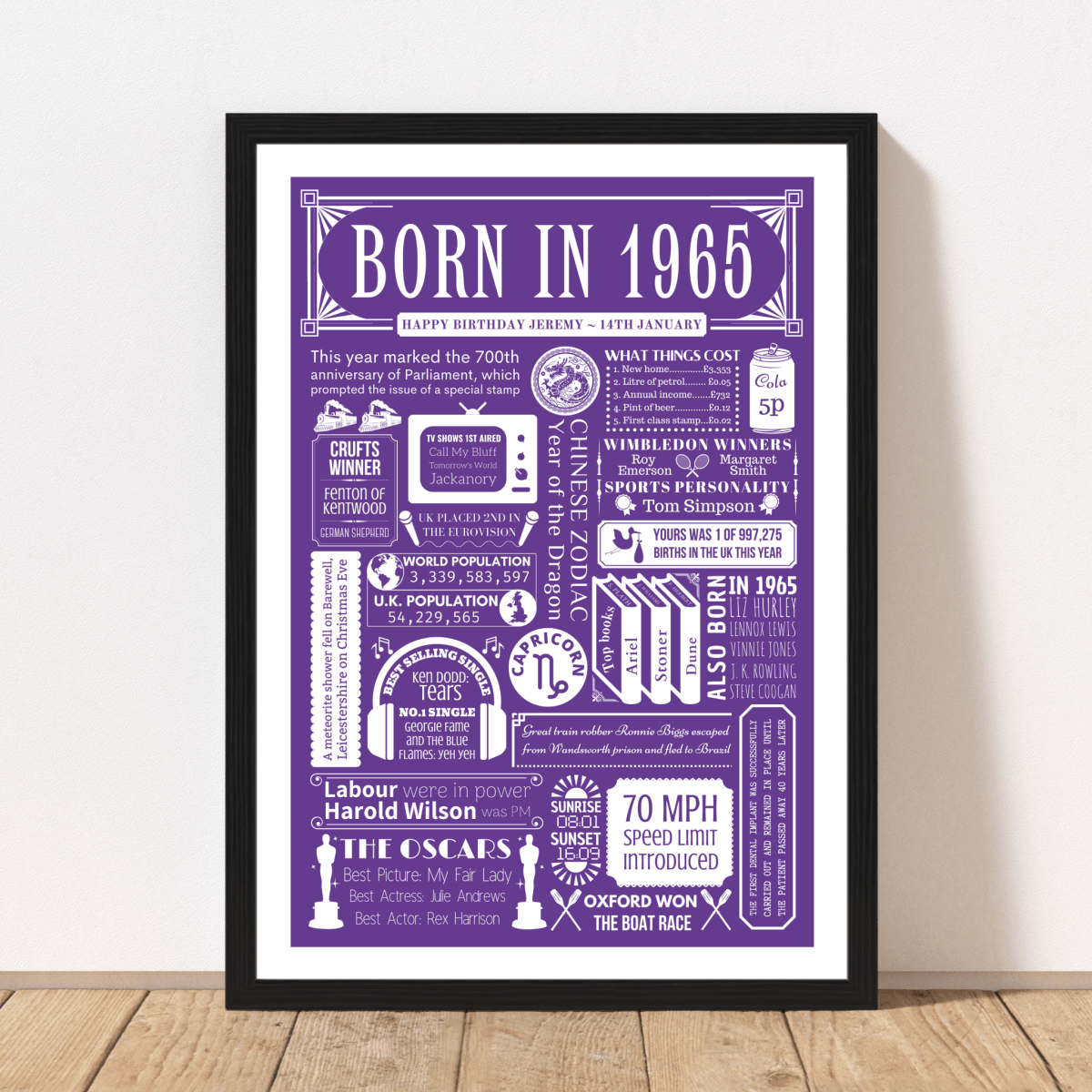 1965 Personalised Fact Poster | 60th Birthday Gift - The Word Shack