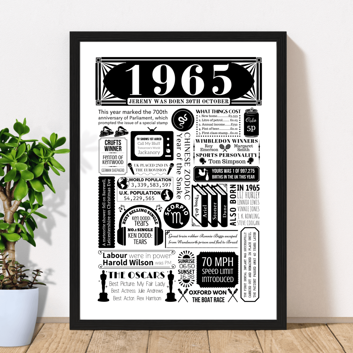 1965 Personalised Fact Poster - 60th Birthday Gift - The Word Shack