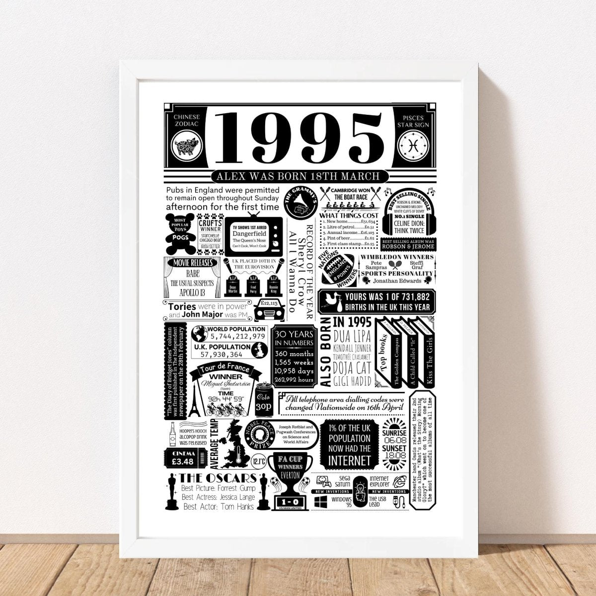1995 Birthday Fact Poster | Personalised 30th Birthday Gift - The Word Shack
