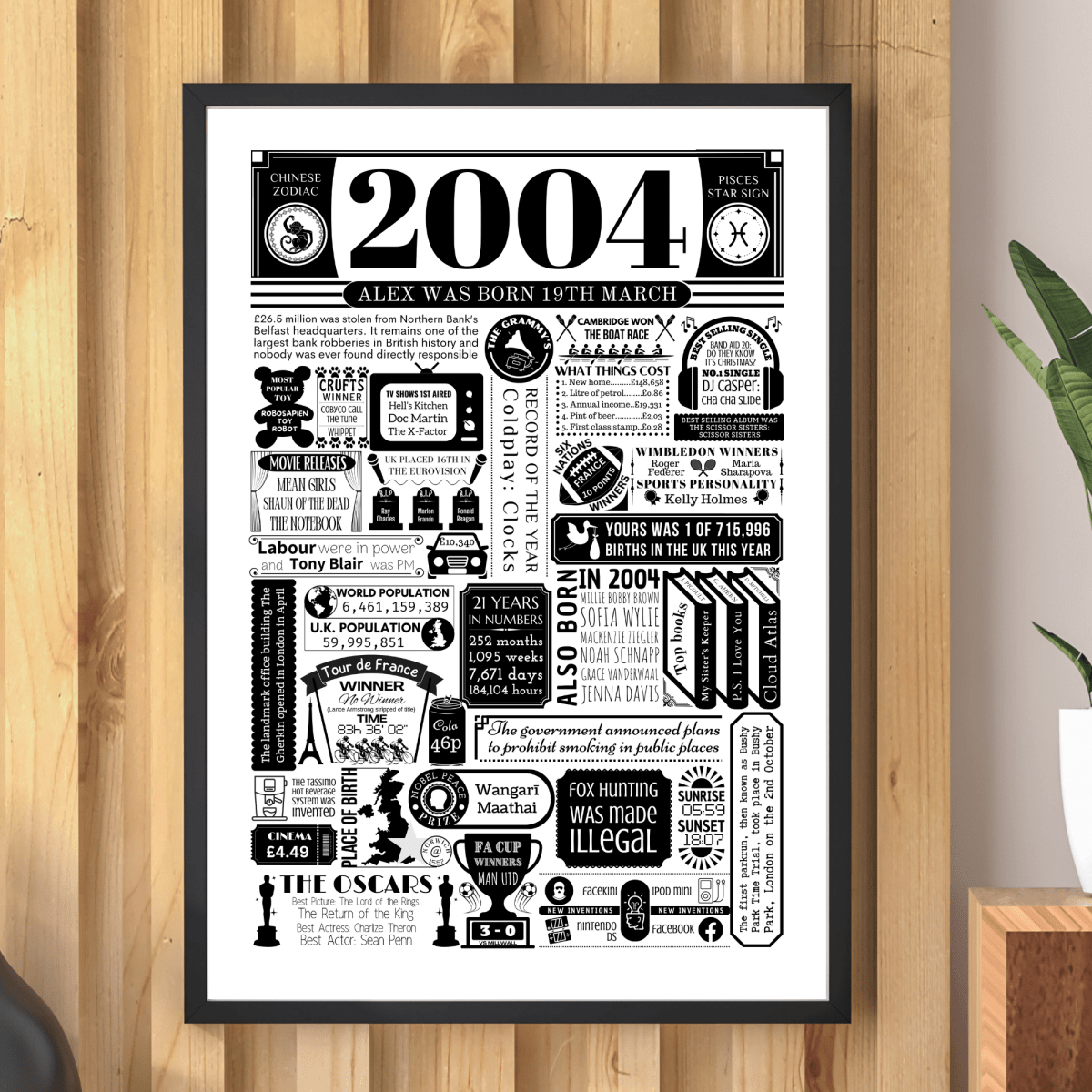 2004 Birthday Fact Poster | Personalised 21st Birthday Gift - The Word Shack