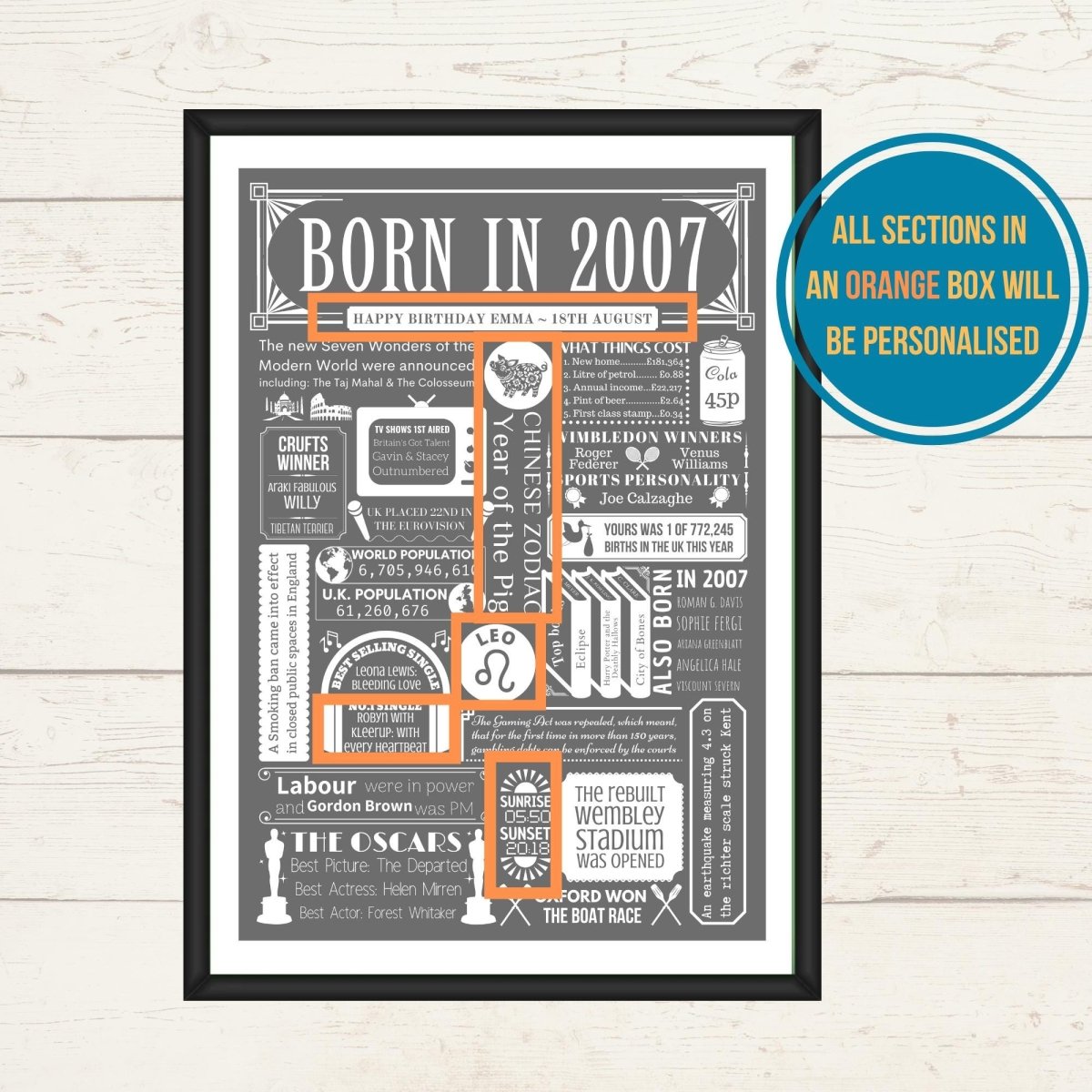 2007 Personalised Fact Poster - 18th Birthday Gift - The Word Shack
