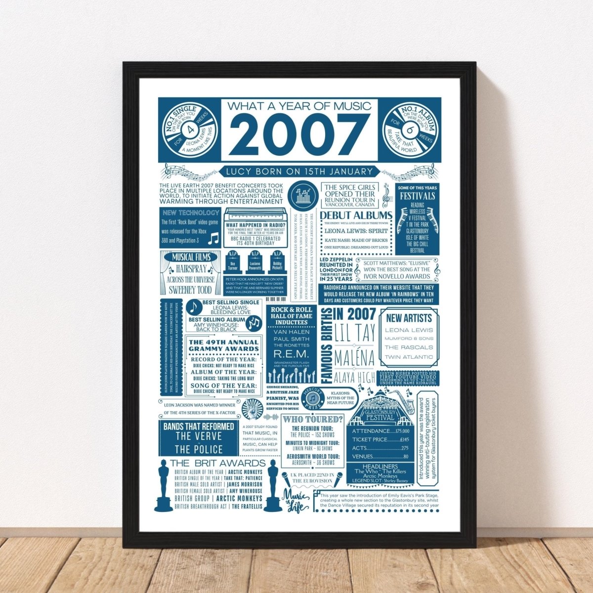 2007 Personalised Music Fact Print | 18th Music Birthday Gift - The Word Shack