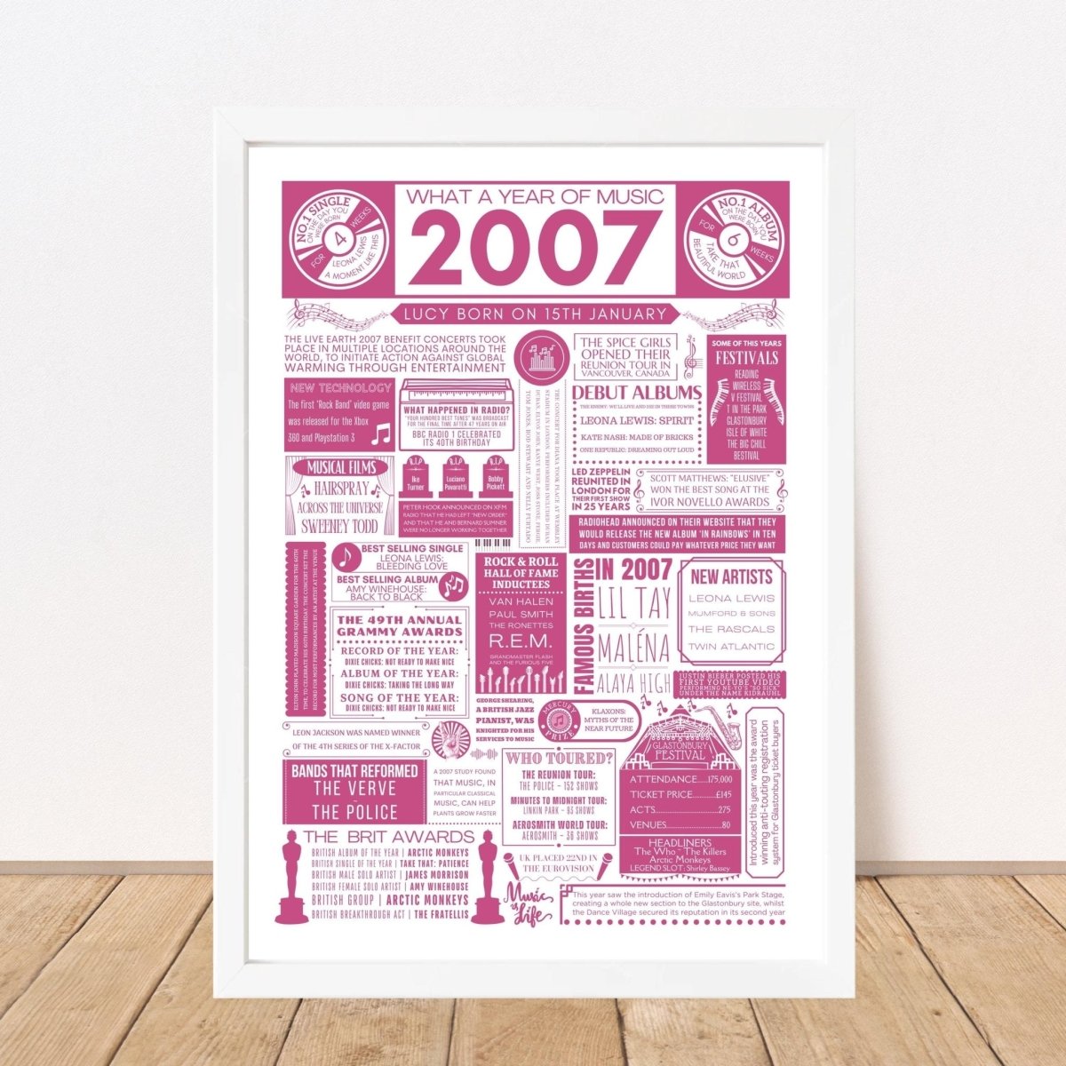 2007 Personalised Music Fact Print | 18th Music Birthday Gift - The Word Shack