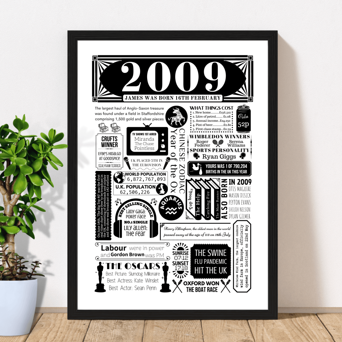 2009 16th Birthday Fact Poster | Personalised Year You Were Born Print - The Word Shack