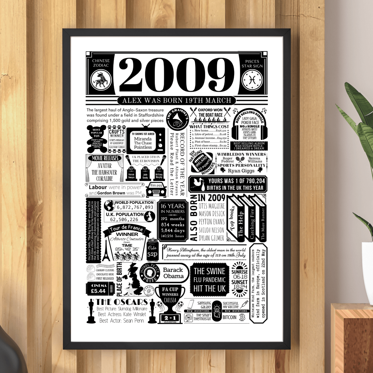 2009 Birthday Fact Poster | Personalised 16th Birthday Gift - The Word Shack