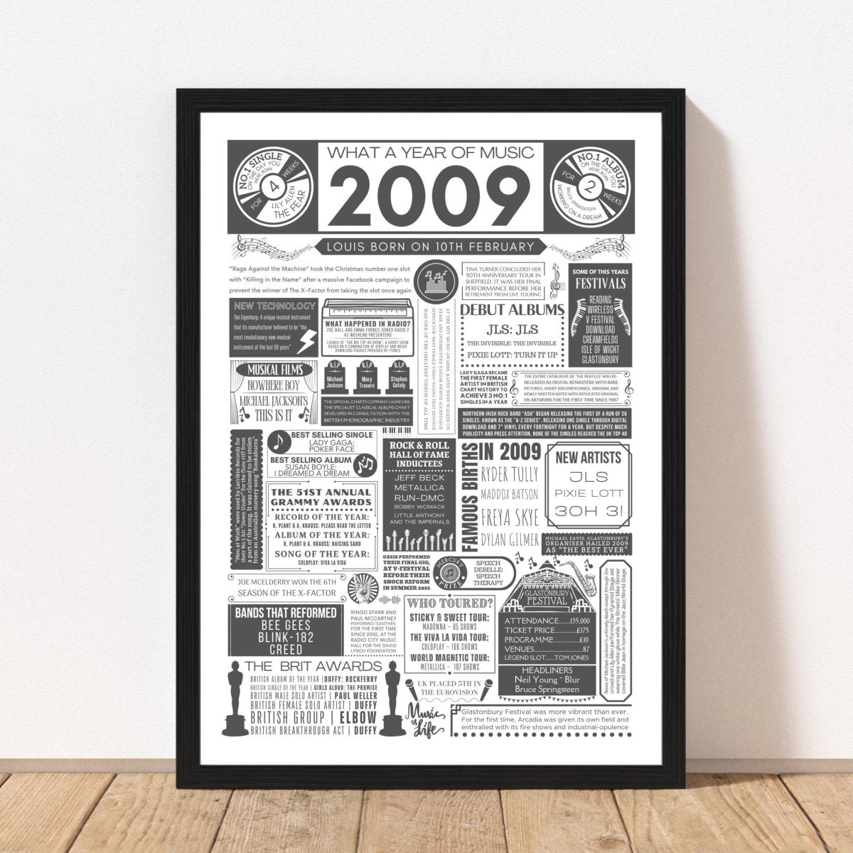 2009 Music Personalised Birthday Print - 16th Birthday Gift - The Word Shack