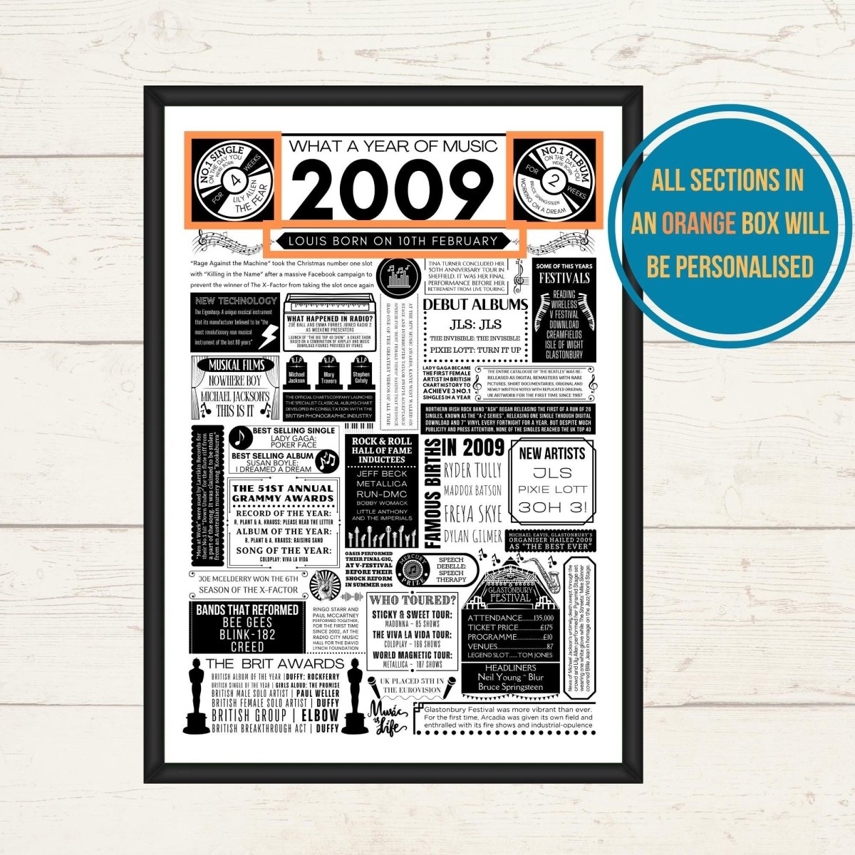 2009 Music Personalised Birthday Print - 16th Birthday Gift - The Word Shack