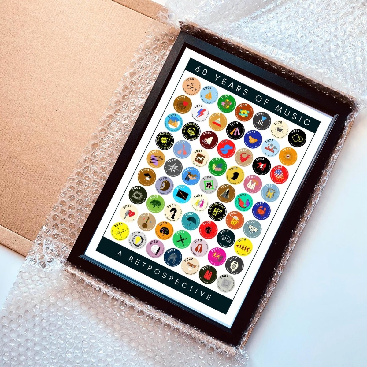 60 Years of Music | 1965 Road to 60 in Iconic Albums - Personalised 60th Birthday Print with Frame and Gift Option - The Word Shack
