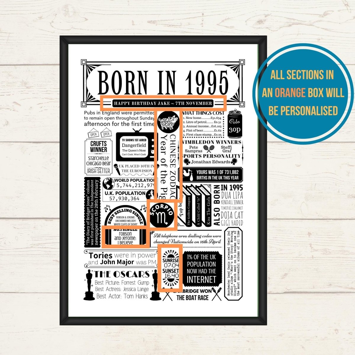 Born in 1995 Birthday Fact Print | Personalised 30th Birthday Gift - The Word Shack