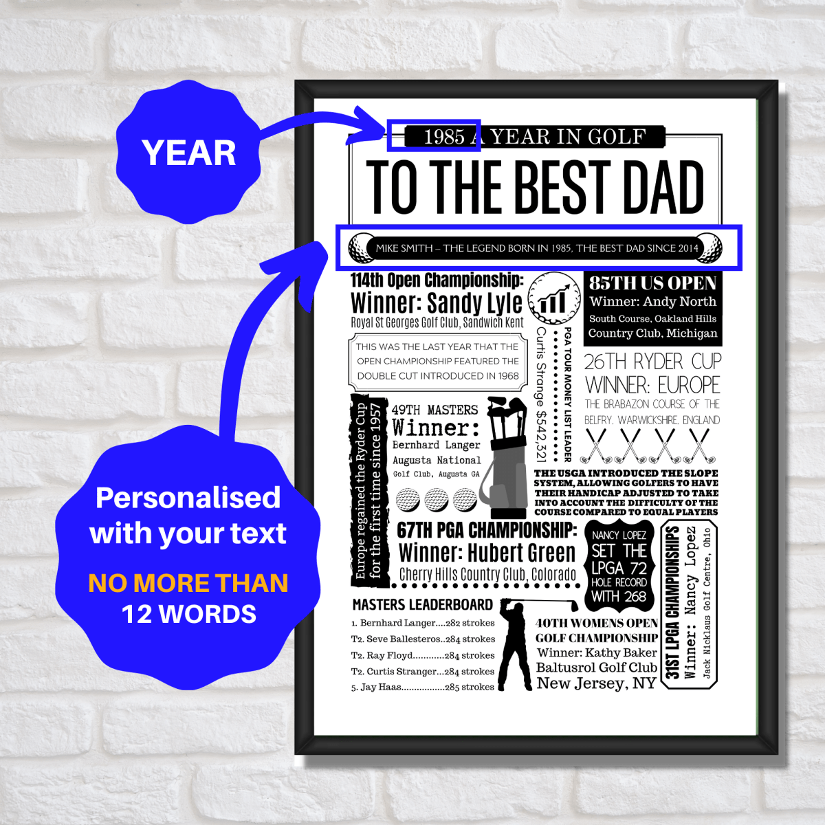 Golf Personalised Father's Day Print - Any Year Best dad Gift - The Word Shack