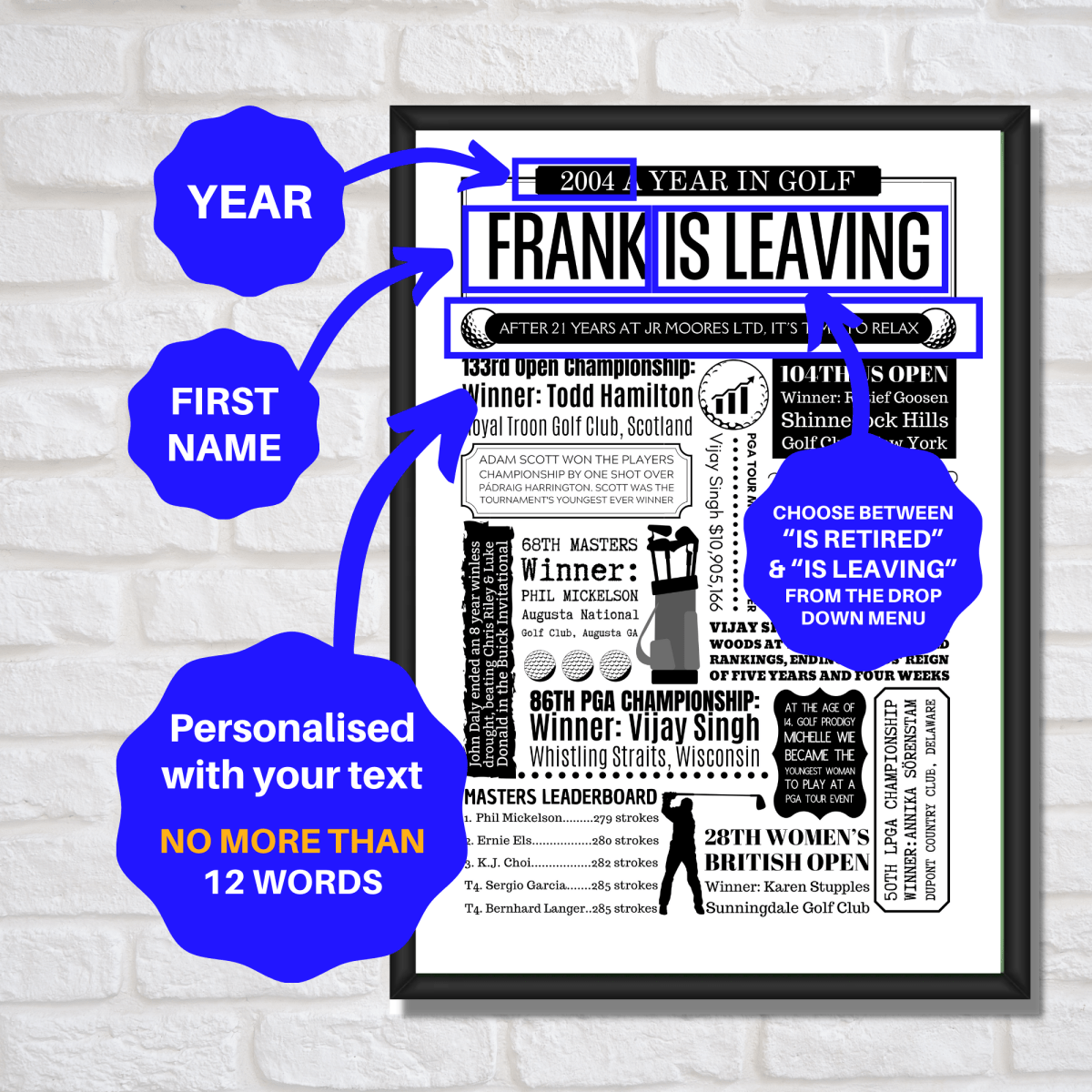 Golf Personalised Retirement Print - Any Year Leaving Gift - The Word Shack