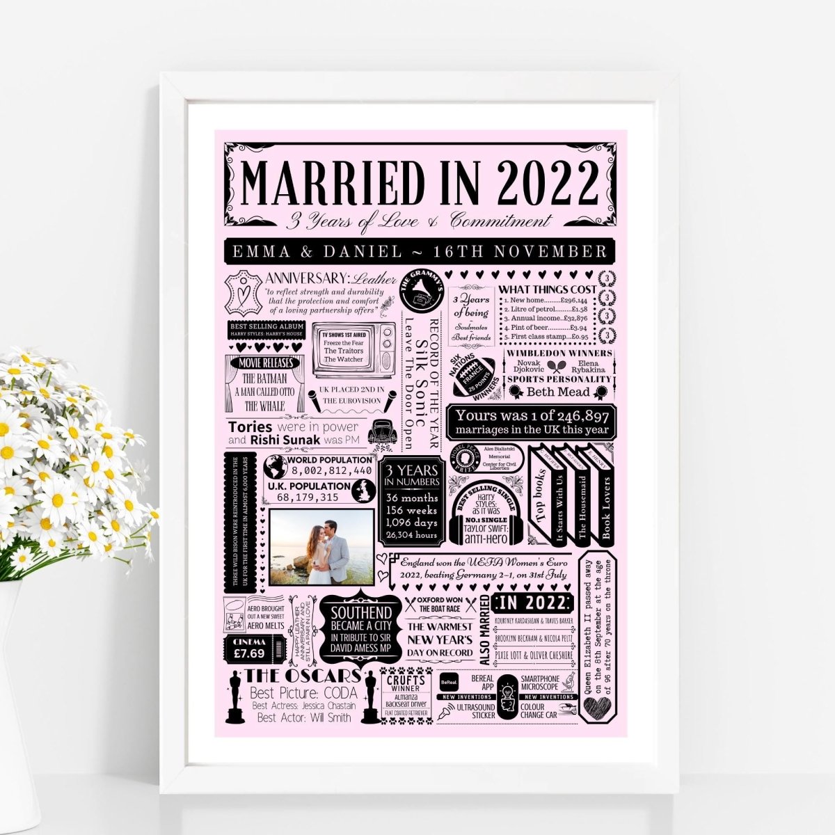 Married in 2022 Photo Print | Personalised 3rd Leather Wedding Anniversary Gift - The Word Shack
