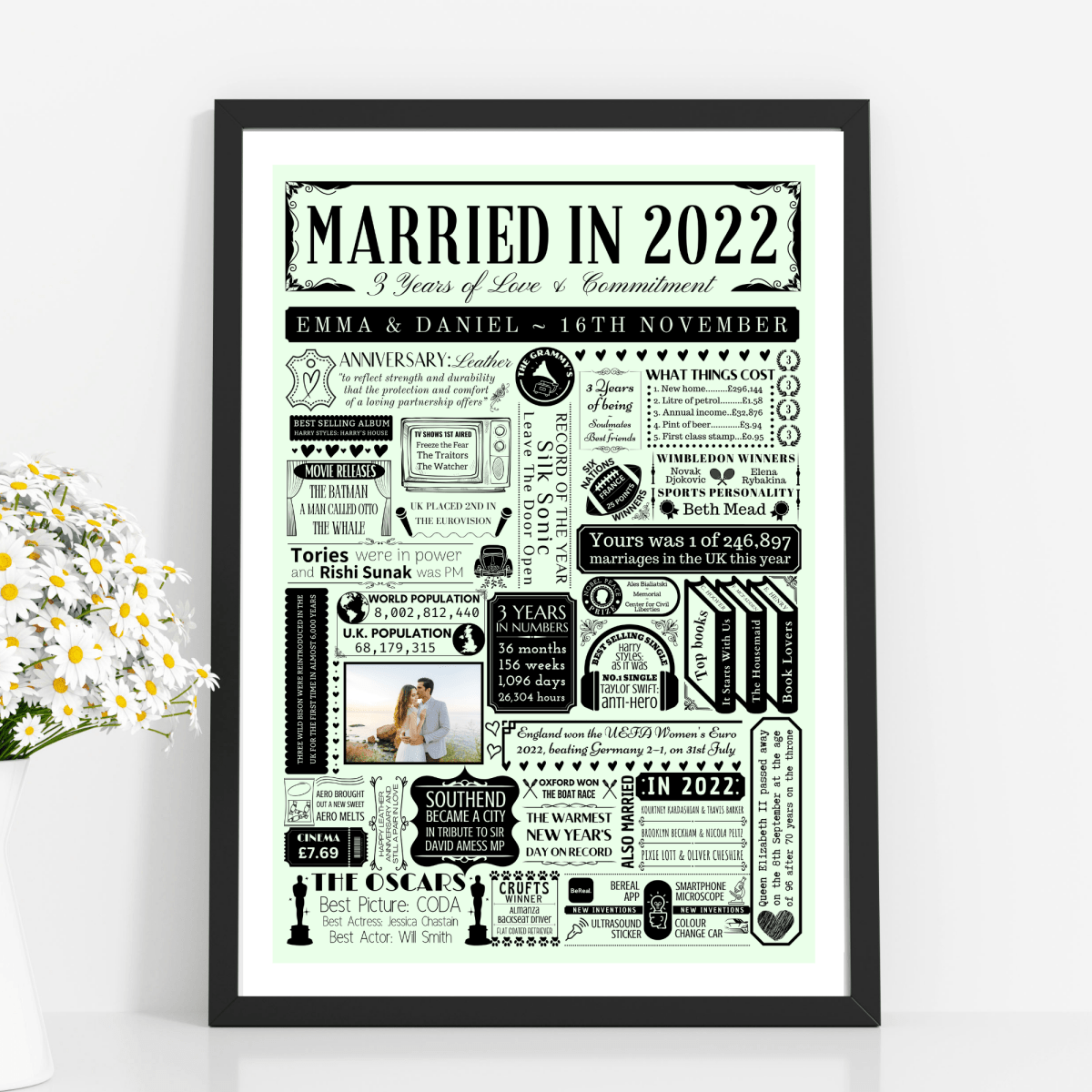 Married in 2022 Photo Print | Personalised 3rd Leather Wedding Anniversary Gift - The Word Shack