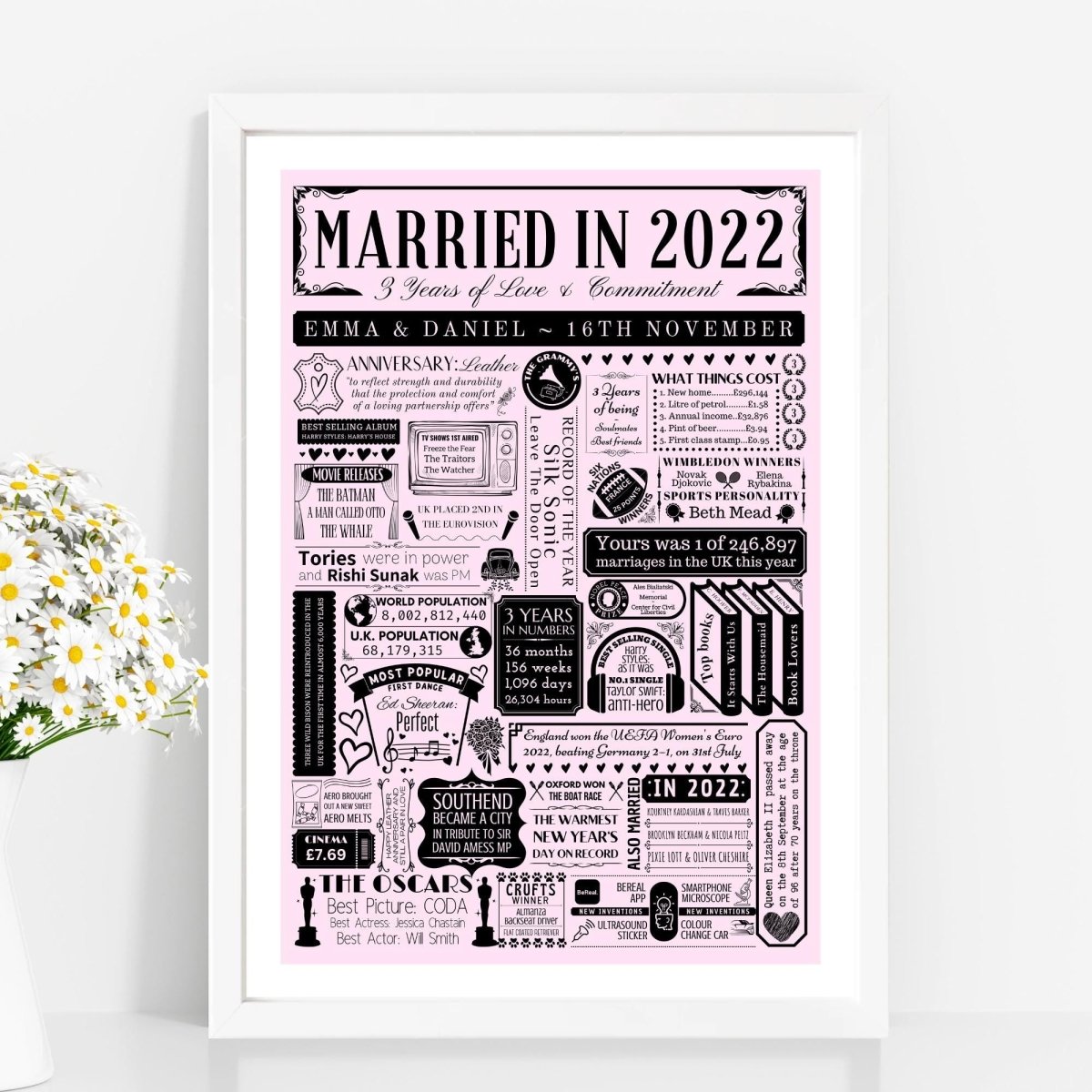 Married in 2022 Print | Personalised 3rd Leather Wedding Anniversary Gift - The Word Shack