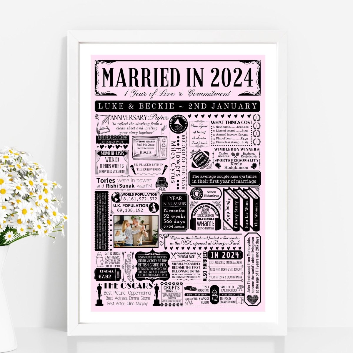 Married in 2024 Photo Print | Personalised 1st Year Paper Wedding Anniversary Gift - The Word Shack