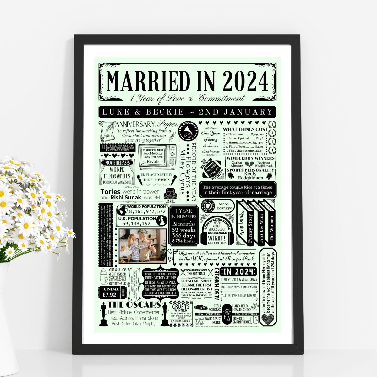 Married in 2024 Photo Print | Personalised 1st Year Paper Wedding Anniversary Gift - The Word Shack