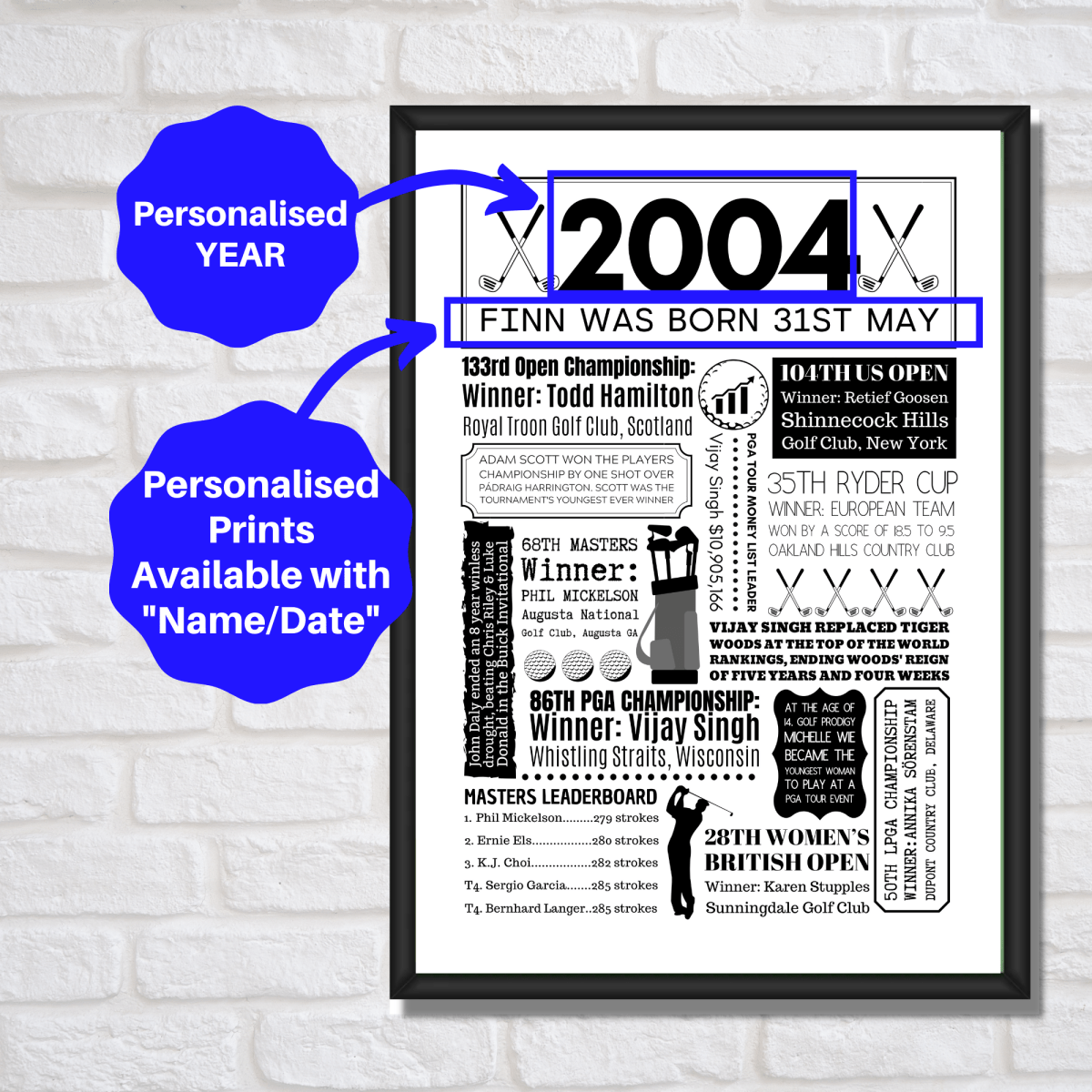 Personalised Any Year Golf Birthday Print - The Word Shack