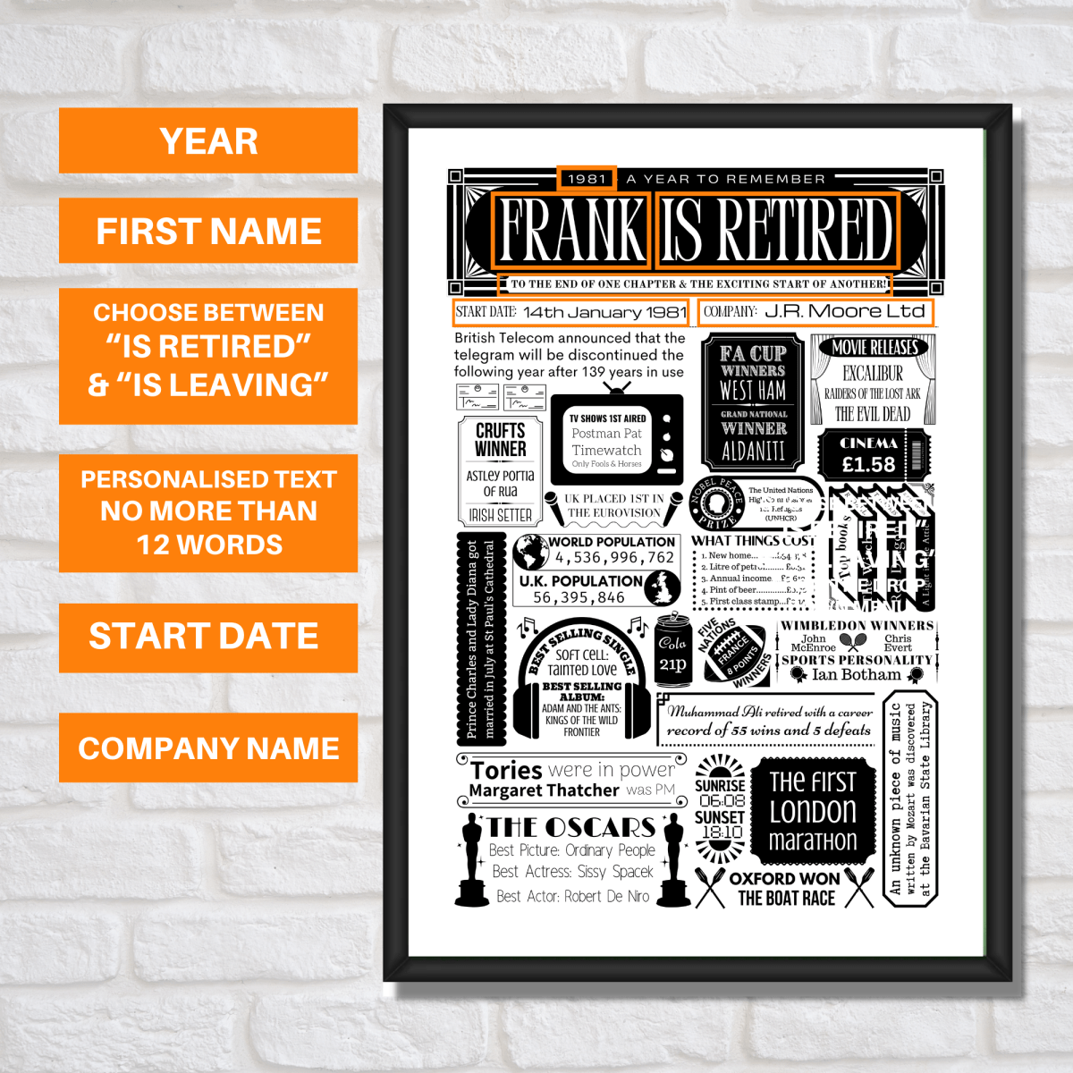 Retirement Personalised Year Print - Leaving Gift - The Word Shack