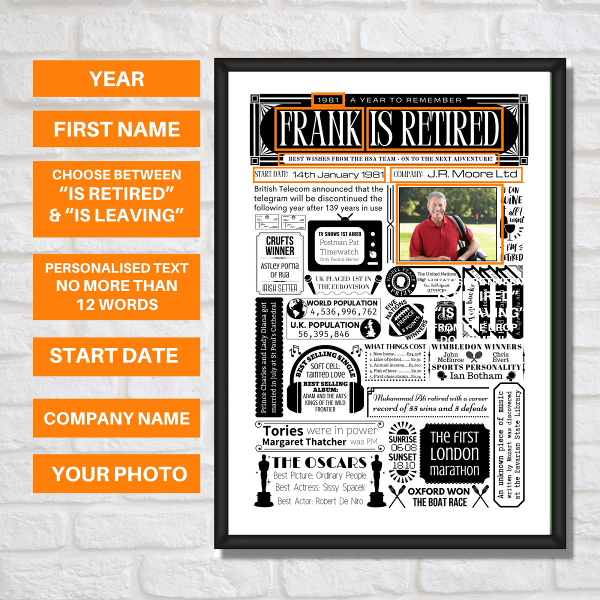 Retirement Personalised Year Print - Leaving Gift with Photo - The Word Shack