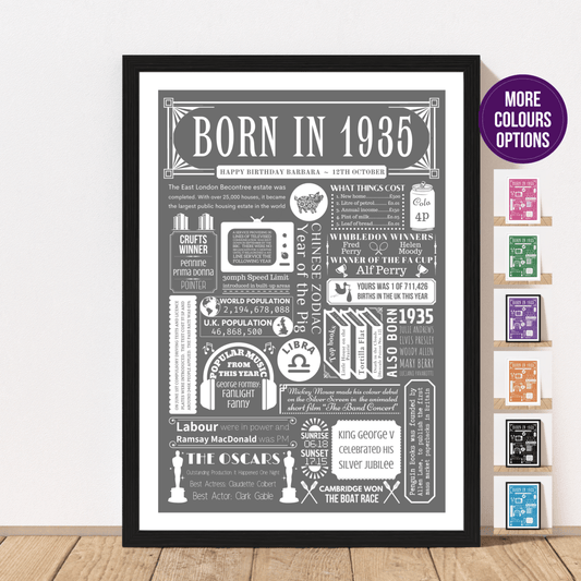 1935 90th Birthday Fact Print | Personalised 90th Birthday Gift - The Word Shack