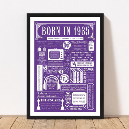 1935 90th Birthday Fact Print | Personalised 90th Birthday Gift - The Word Shack
