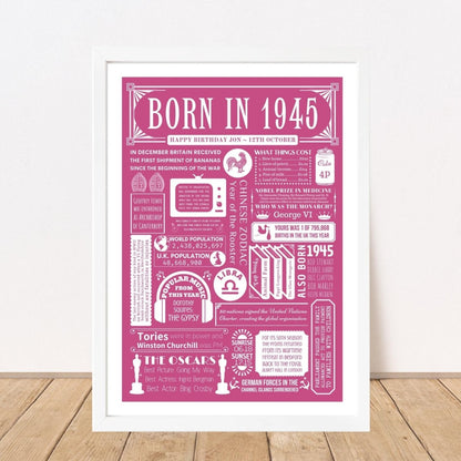 1945 80th Birthday Fact Poster | Personalised Year You Were Born Gift - The Word Shack