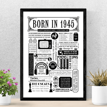 1945 Birthday Fact Poster | Personalised 80th Birthday Gift - The Word Shack