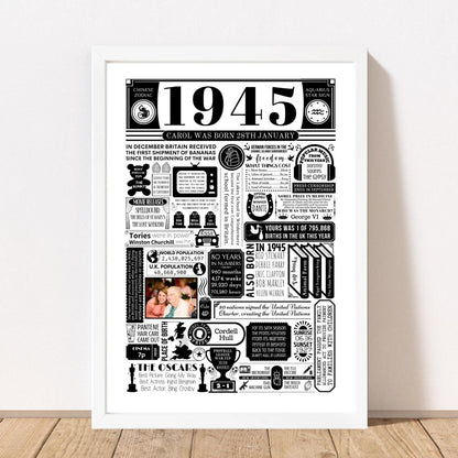 1945 Personalised Birthday Poster with Photo | Year You Were Born 80th Birthday Gift - The Word Shack