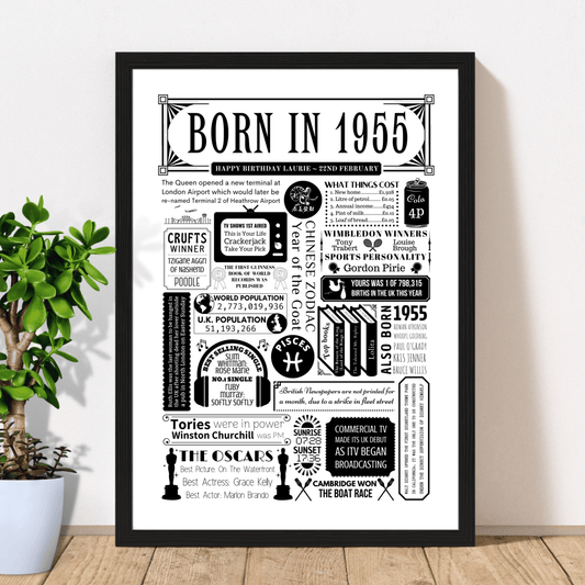 1955 70th Birthday Fact Poster | Personalised 70th Birthday Gift - The Word Shack
