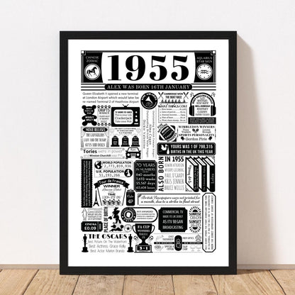 1955 Birthday Fact Poster | Personalised 70th Birthday Gift - The Word Shack