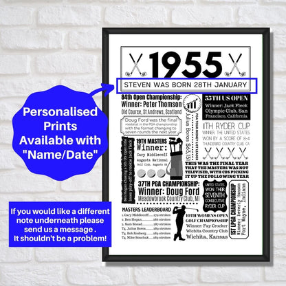 1955 Golf Personalised Print - 70th Birthday Gift - The Word Shack