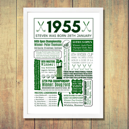 1955 Golf Personalised Print - 70th Birthday Gift - The Word Shack