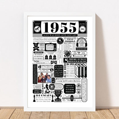 1955 Personalised Birthday Poster with Photo | Year You Were Born 70th Birthday Gift - The Word Shack