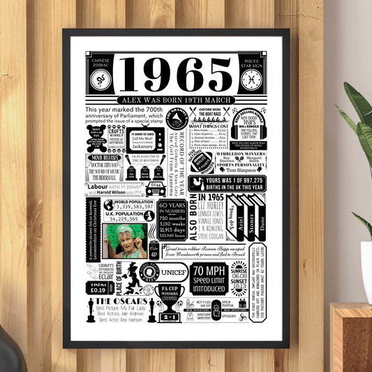1965 Personalised Birthday Poster with Photo | Year You Were Born 60th Birthday Gift - The Word Shack
