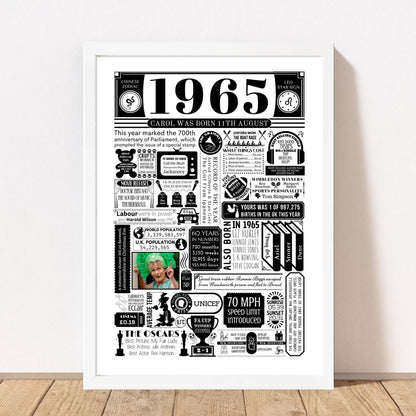 1965 Personalised Birthday Poster with Photo | Year You Were Born 60th Birthday Gift - The Word Shack