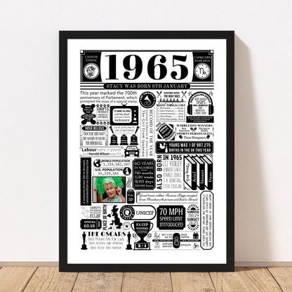 1965 Personalised Birthday Poster with Photo | Year You Were Born 60th Birthday Gift - The Word Shack