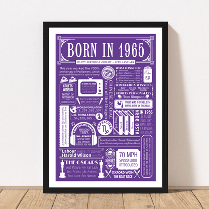 1965 Personalised Fact Poster | 60th Birthday Gift - The Word Shack