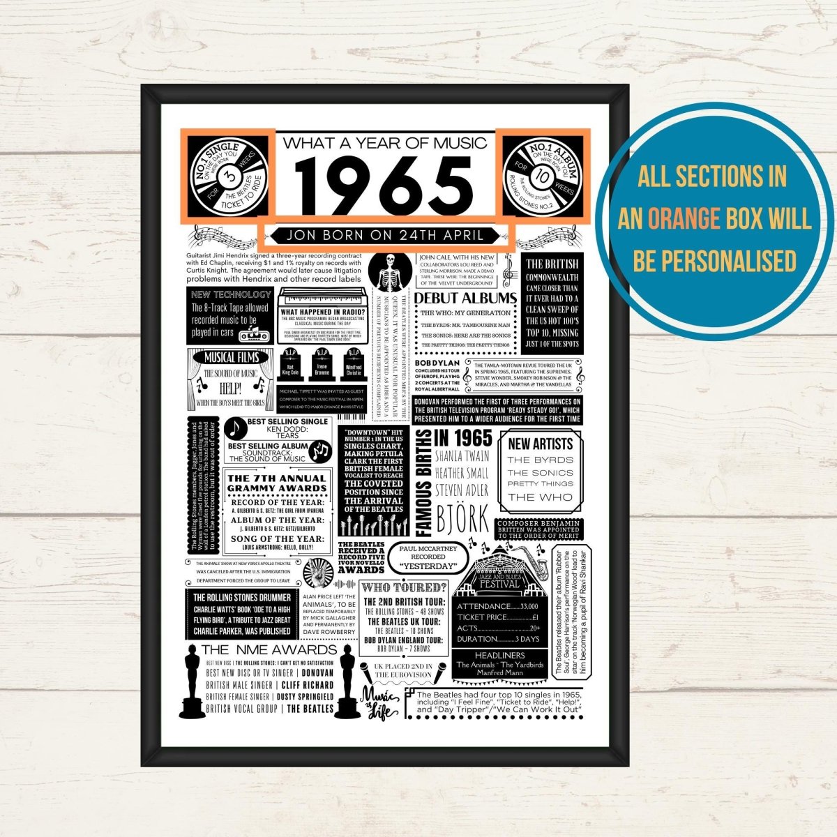 1965 Personalised Music Print | 60th Birthday Gift - The Word Shack
