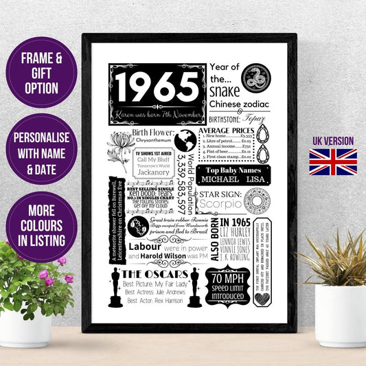1965 Personalised Year You Were Born Poster | 60th Birthday Floral Gift - The Word Shack