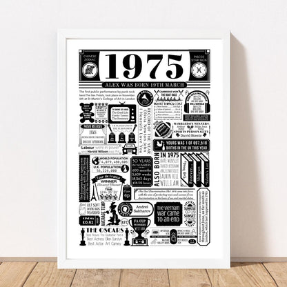 1975 Birthday Fact Poster | Personalised 50th Birthday Gift - The Word Shack
