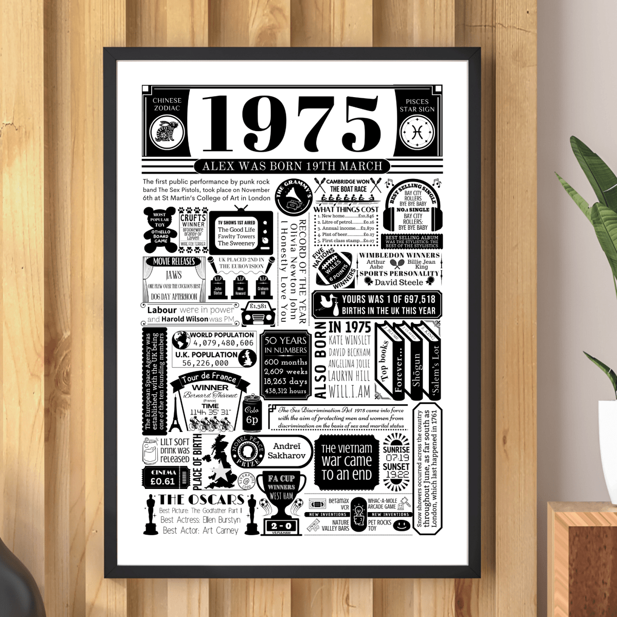 1975 Birthday Fact Poster | Personalised 50th Birthday Gift - The Word Shack