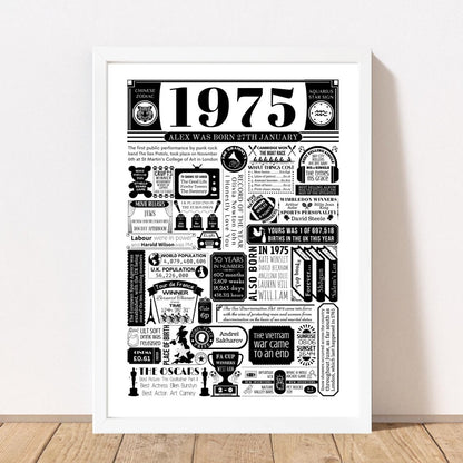 1975 Birthday Fact Poster | Personalised 50th Birthday Gift - The Word Shack