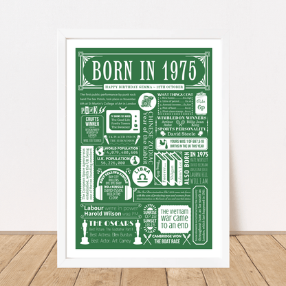 1975 Year You Were Born Fact Poster | Personalised 50th Birthday Gift - The Word Shack