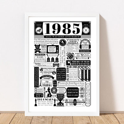 1985 Birthday Fact Poster | Personalised 40th Birthday Gift - The Word Shack