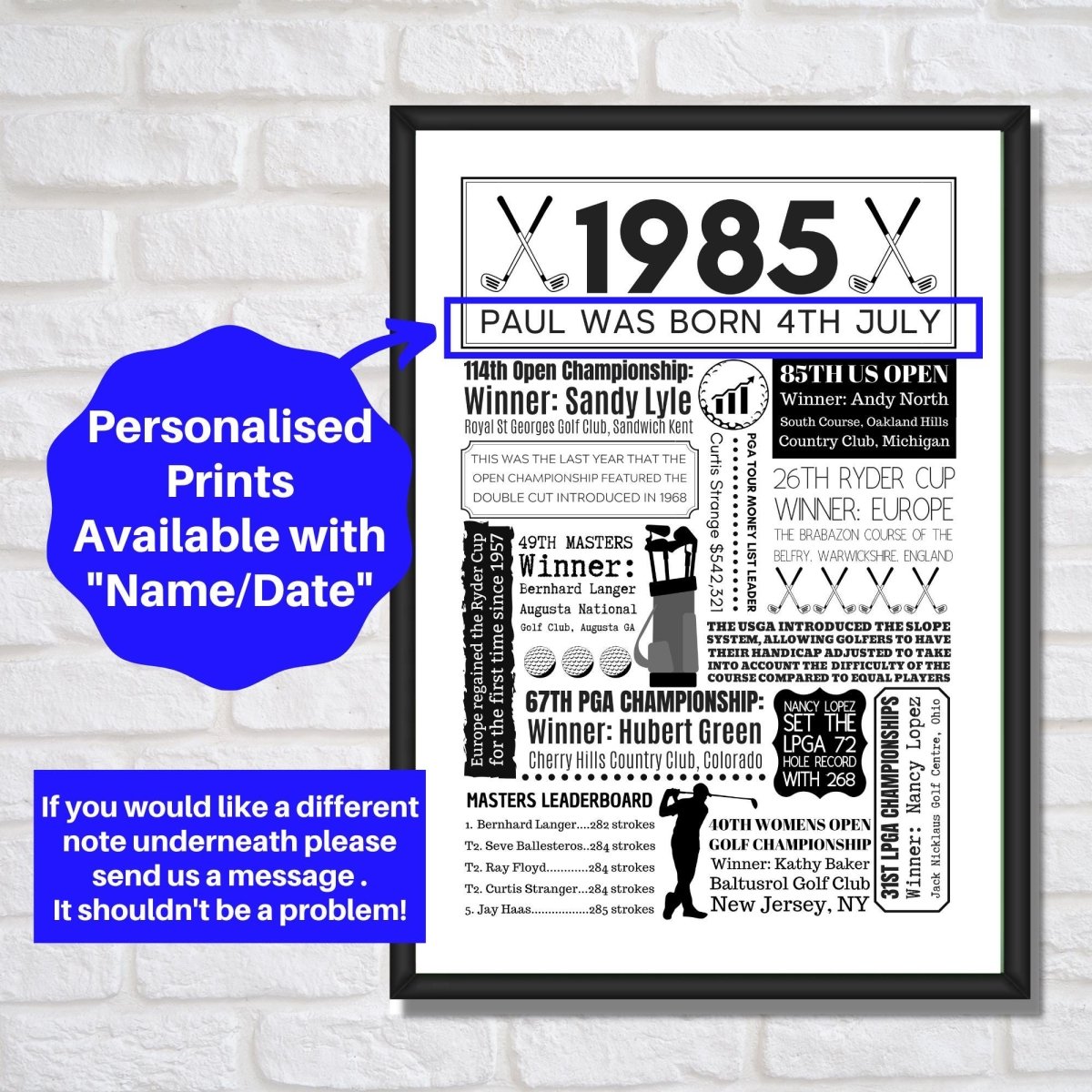 1985 Personalised Golf Print | 40th Birthday Gift - The Word Shack