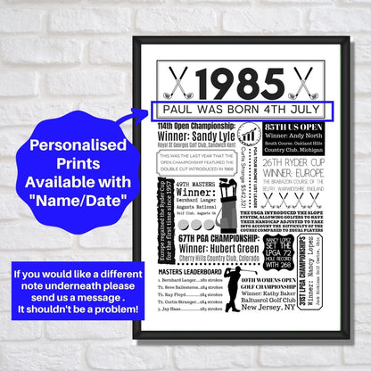 1985 Personalised Golf Print | 40th Birthday Gift - The Word Shack