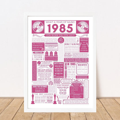 1985 Personalised Music Print | 40th Birthday Gift - The Word Shack