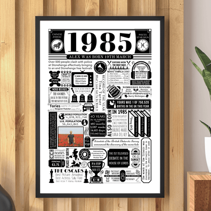 1985 Year You Were Born Fact Print with Photo | Personalised 40th Birthday Gift - The Word Shack