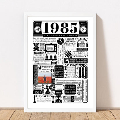 1985 Year You Were Born Fact Print with Photo | Personalised 40th Birthday Gift - The Word Shack